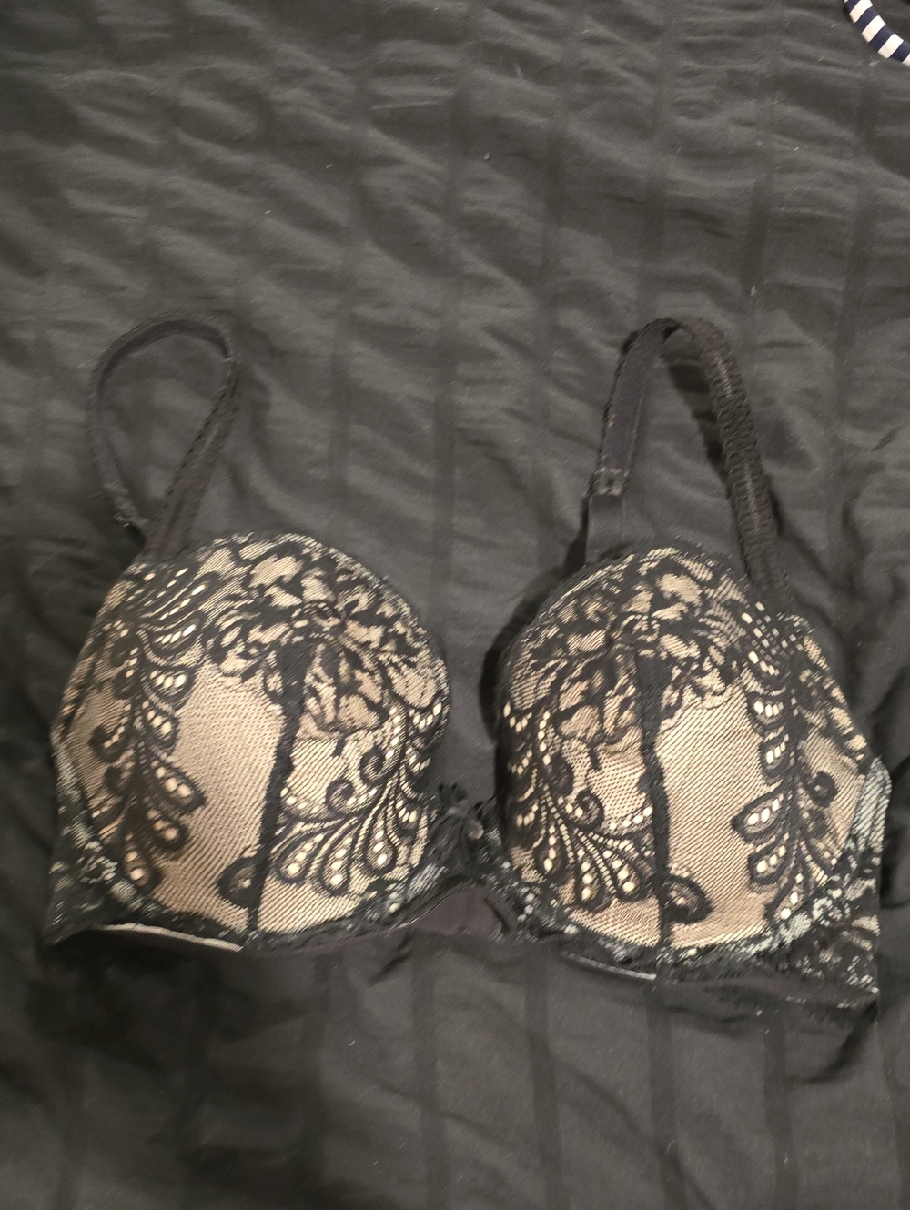 Le Mystere Nude Bra with Black Lace Overlay